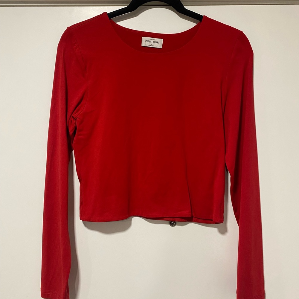 Babaton Contour Cropped Red Long Sleeve Top